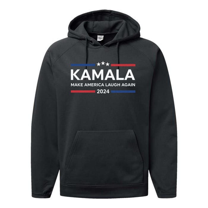 Kamala Make America Laugh Again American Flag 2024 Performance Fleece Hoodie