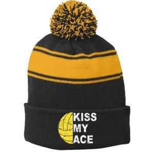 Kiss My Ace Volleyball For Volleyball Player Stripe Pom Pom Beanie