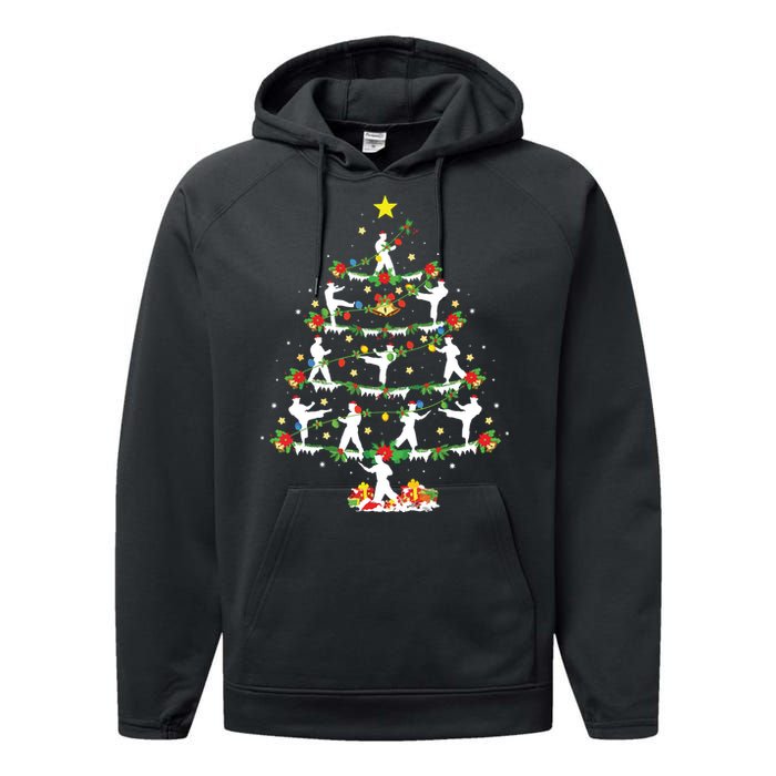 Karate Martial Art Lover Xmas Lighting Karate Christmas Tree Performance Fleece Hoodie