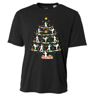 Karate Martial Art Lover Xmas Lighting Karate Christmas Tree Cooling Performance Crew T-Shirt