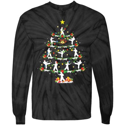 Karate Martial Art Lover Xmas Lighting Karate Christmas Tree Tie-Dye Long Sleeve Shirt