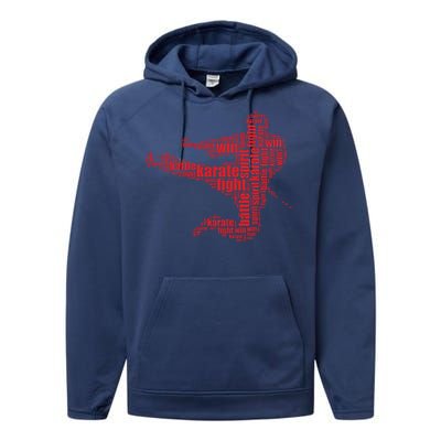 Karate Martial Arts Word Cloud Performance Fleece Hoodie