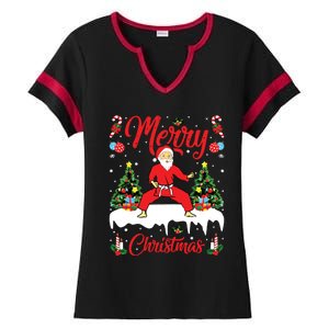 Karate Martial Art Lover Xmas Santa Playing Karate Christmas Ladies Halftime Notch Neck Tee