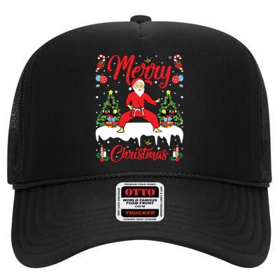 Karate Martial Art Lover Xmas Santa Playing Karate Christmas High Crown Mesh Back Trucker Hat