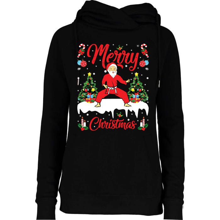 Karate Martial Art Lover Xmas Santa Playing Karate Christmas Womens Funnel Neck Pullover Hood