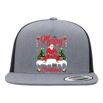 Karate Martial Art Lover Xmas Santa Playing Karate Christmas Flat Bill Trucker Hat