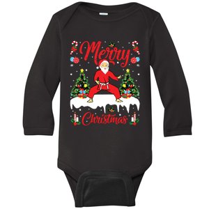 Karate Martial Art Lover Xmas Santa Playing Karate Christmas Baby Long Sleeve Bodysuit