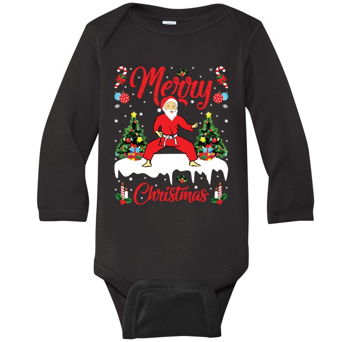 Karate Martial Art Lover Xmas Santa Playing Karate Christmas Baby Long Sleeve Bodysuit