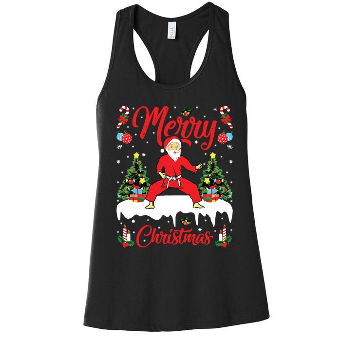 Karate Martial Art Lover Xmas Santa Playing Karate Christmas Women's Racerback Tank