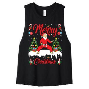 Karate Martial Art Lover Xmas Santa Playing Karate Christmas Women's Racerback Cropped Tank