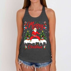 Karate Martial Art Lover Xmas Santa Playing Karate Christmas Women's Knotted Racerback Tank