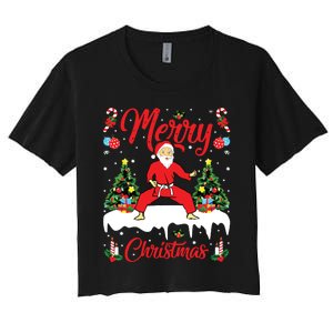 Karate Martial Art Lover Xmas Santa Playing Karate Christmas Women's Crop Top Tee