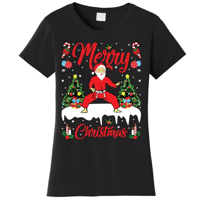 Karate Martial Art Lover Xmas Santa Playing Karate Christmas Women's T-Shirt