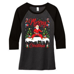 Karate Martial Art Lover Xmas Santa Playing Karate Christmas Women's Tri-Blend 3/4-Sleeve Raglan Shirt