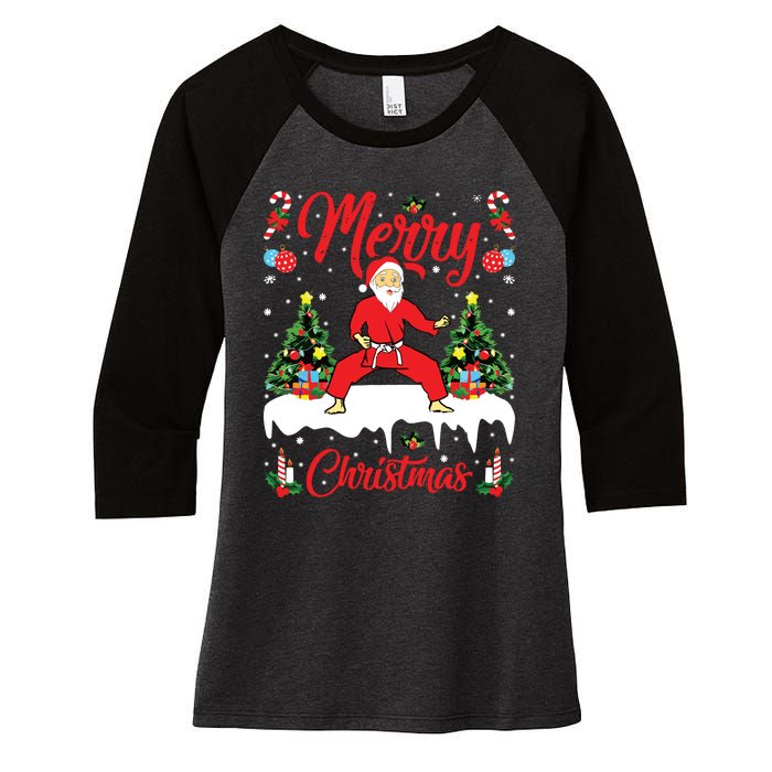 Karate Martial Art Lover Xmas Santa Playing Karate Christmas Women's Tri-Blend 3/4-Sleeve Raglan Shirt