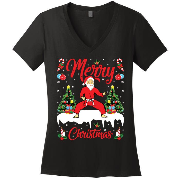 Karate Martial Art Lover Xmas Santa Playing Karate Christmas Women's V-Neck T-Shirt