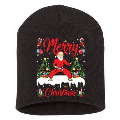 Karate Martial Art Lover Xmas Santa Playing Karate Christmas Short Acrylic Beanie