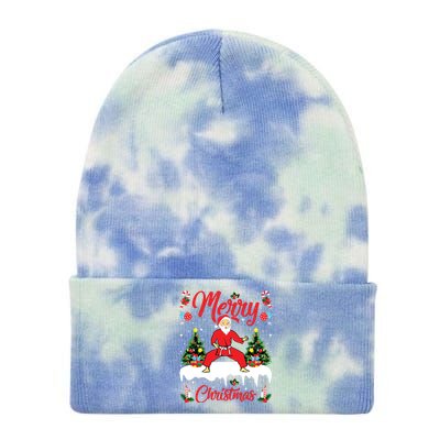 Karate Martial Art Lover Xmas Santa Playing Karate Christmas Tie Dye 12in Knit Beanie