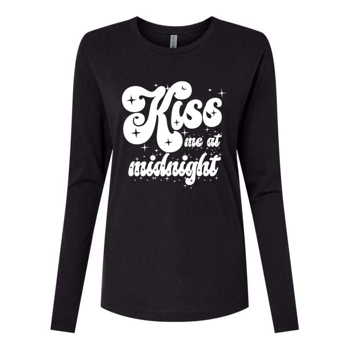 Kiss Me At Midnight Funny Happy New Years Eve Womens Cotton Relaxed Long Sleeve T-Shirt