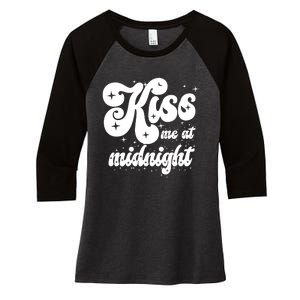 Kiss Me At Midnight Funny Happy New Years Eve Women's Tri-Blend 3/4-Sleeve Raglan Shirt