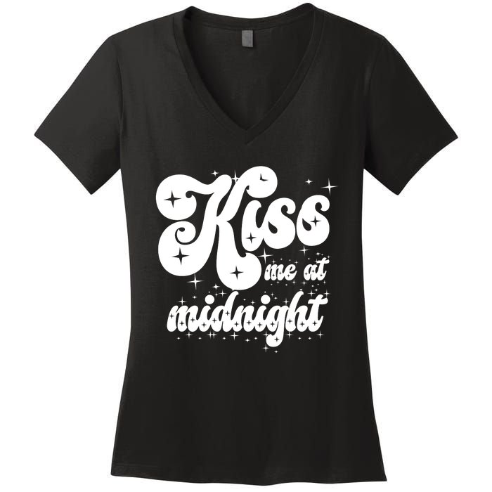 Kiss Me At Midnight Funny Happy New Years Eve Women's V-Neck T-Shirt