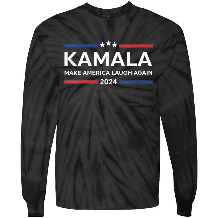 Kamala Make America Laugh Again American Flag 2024 Tie-Dye Long Sleeve Shirt