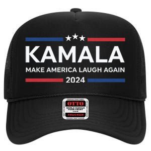 Kamala Make America Laugh Again American Flag 2024 High Crown Mesh Back Trucker Hat