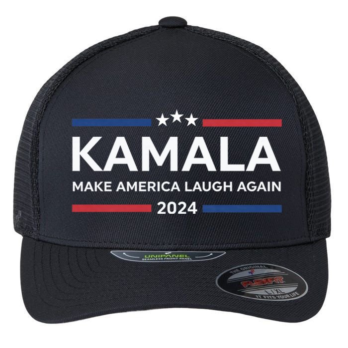 Kamala Make America Laugh Again American Flag 2024 Flexfit Unipanel Trucker Cap