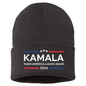 Kamala Make America Laugh Again American Flag 2024 Sustainable Knit Beanie