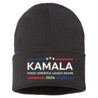 Kamala Make America Laugh Again American Flag 2024 Sustainable Knit Beanie