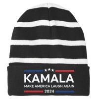 Kamala Make America Laugh Again American Flag 2024 Striped Beanie with Solid Band