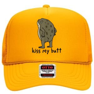 Kiss My Butt Green Frog High Crown Mesh Back Trucker Hat