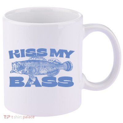 Kiss My Bass Vintage Fishing 11oz C Handle Ceramic Mug