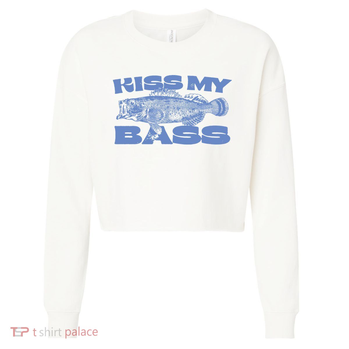 Kiss My Bass Vintage Fishing Cropped Pullover Crew
