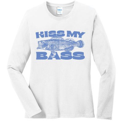 Kiss My Bass Vintage Fishing Ladies Long Sleeve Shirt