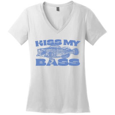 Kiss My Bass Vintage Fishing Women's V-Neck T-Shirt