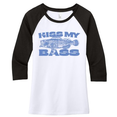 Kiss My Bass Vintage Fishing Women's Tri-Blend 3/4-Sleeve Raglan Shirt