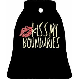 Kissing My Boundaries Red Lips White Quote Ceramic Bell Ornament