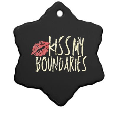 Kissing My Boundaries Red Lips White Quote Ceramic Star Ornament