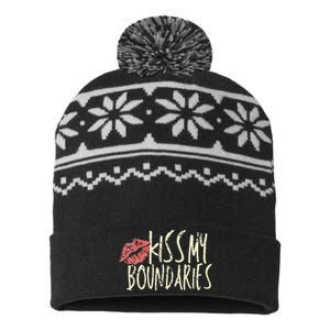 Kissing My Boundaries Red Lips White Quote USA-Made Snowflake Beanie