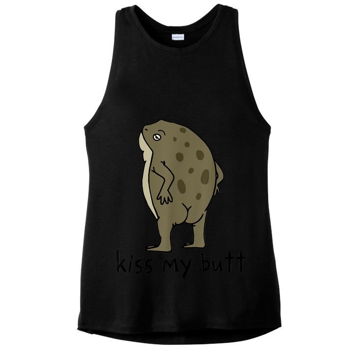 Kiss My Butt Funny Frog Ladies PosiCharge Tri-Blend Wicking Tank