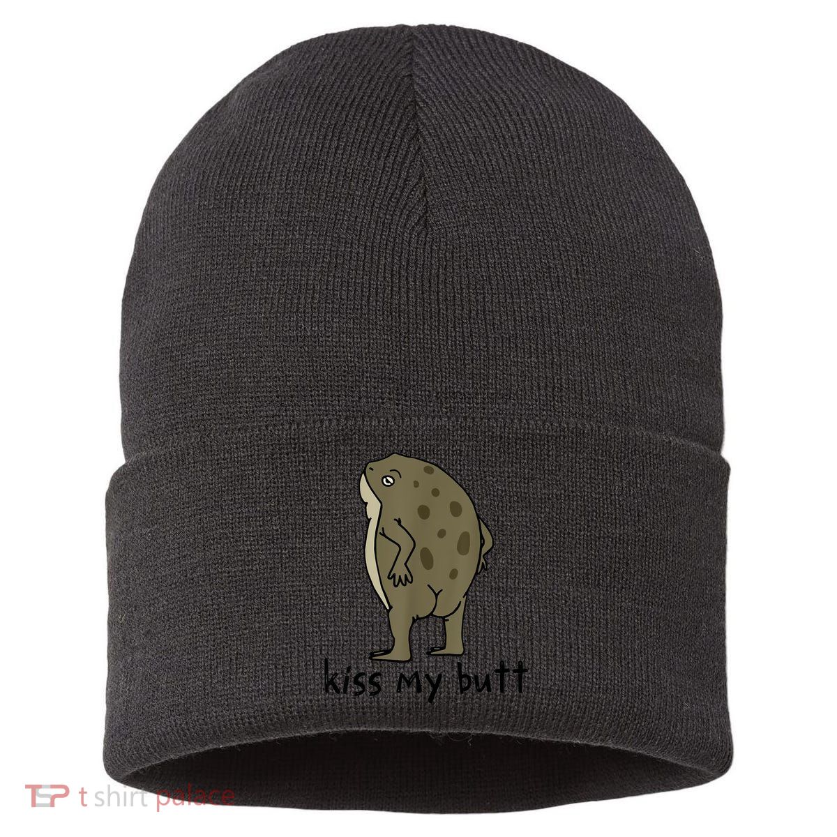 Kiss My Butt Funny Frog Sustainable Knit Beanie