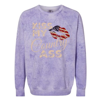 Kiss My Country Ass Patriotic Grunge Flag Lips Colorblast Crewneck Sweatshirt