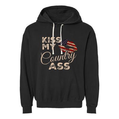 Kiss My Country Ass Patriotic Grunge Flag Lips Garment-Dyed Fleece Hoodie