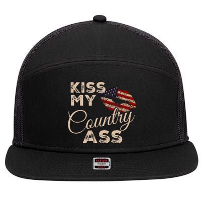 Kiss My Country Ass Patriotic Grunge Flag Lips 7 Panel Mesh Trucker Snapback Hat