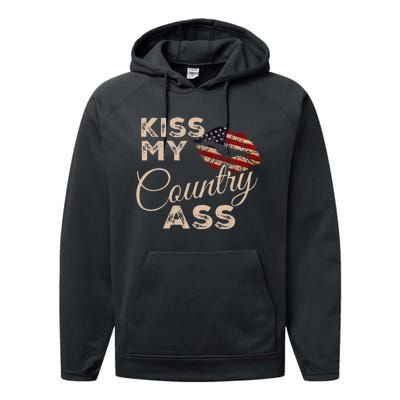 Kiss My Country Ass Patriotic Grunge Flag Lips Performance Fleece Hoodie