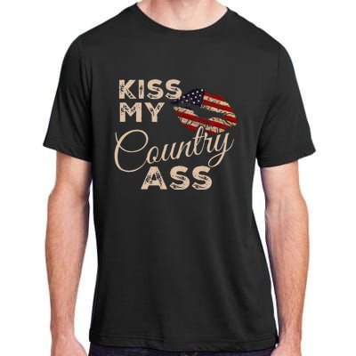 Kiss My Country Ass Patriotic Grunge Flag Lips Adult ChromaSoft Performance T-Shirt