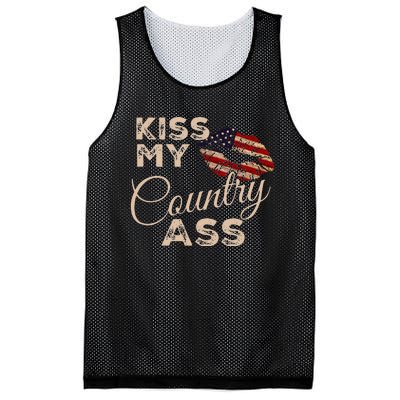 Kiss My Country Ass Patriotic Grunge Flag Lips Mesh Reversible Basketball Jersey Tank