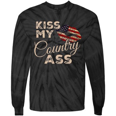 Kiss My Country Ass Patriotic Grunge Flag Lips Tie-Dye Long Sleeve Shirt