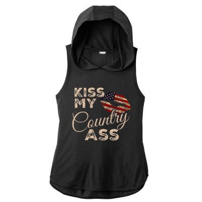 Kiss My Country Ass Patriotic Grunge Flag Lips Ladies PosiCharge Tri-Blend Wicking Draft Hoodie Tank